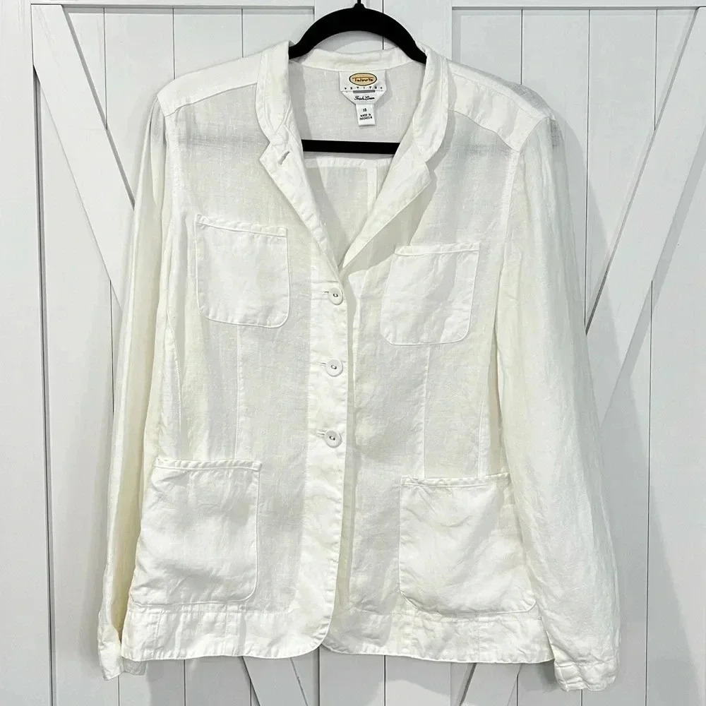 Talbots Petites 100% Irish Linen White Blouse Blazer Shell Size 16P